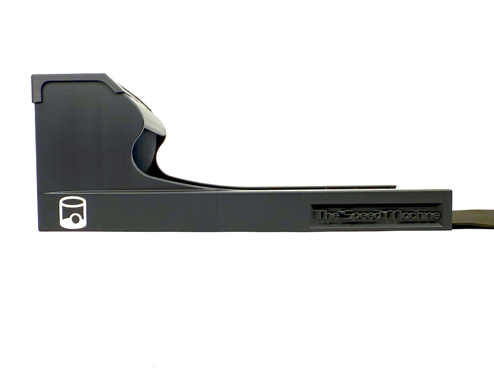 Side profile of the Speed Machine at ball height, showing the curved ball-return ramp and the Jarit Golf mark